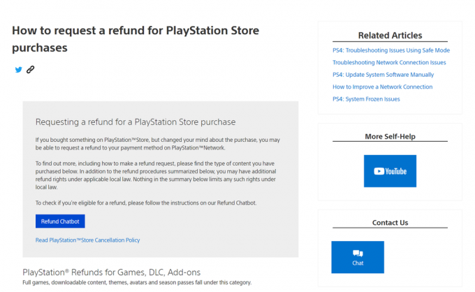 طلب رد أموال دردشة دعم Playstation