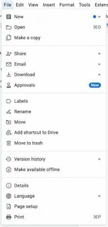 Rozszerzone menu Dokumentów Google na komputerze