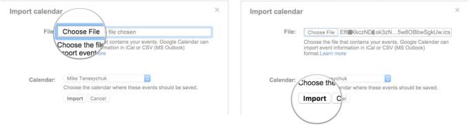 Kliknite Izberi datoteko ali Brskaj, kliknite datoteko ICS, ki ste jo pravkar prenesli iz iCloud, kliknite Uvozi