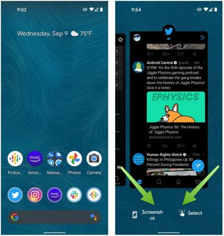 Screenshot systému Android 11 Vyberte panel multitaskingu 1