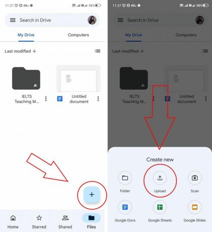 Стъпки за качване на файлове в Google Drive за Android