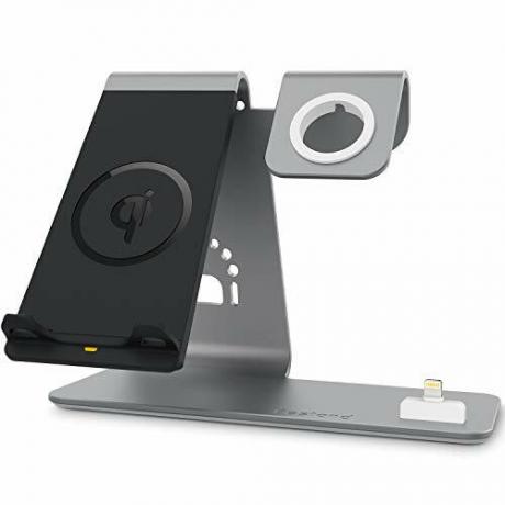 Apple iWatch için Bestand 3'ü 1 arada Alüminyum Stand, Airpod'lar için Şarj İstasyonu, Apple iWatch için Qi Hızlı Kablosuz Şarj Yuvası / iPhone X / 8 Plus / 8, Samsung S8, Gri