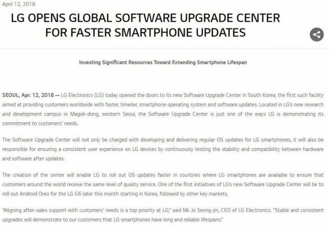 Středisko pro aktualizaci softwaru LG Tisková zpráva
