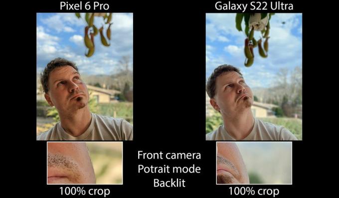 Galaxy S22 Ultra против Pixel 6 Pro, портрет спереди