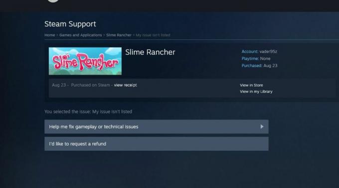 Obrazovka žiadosti o vrátenie platby v službe Steam