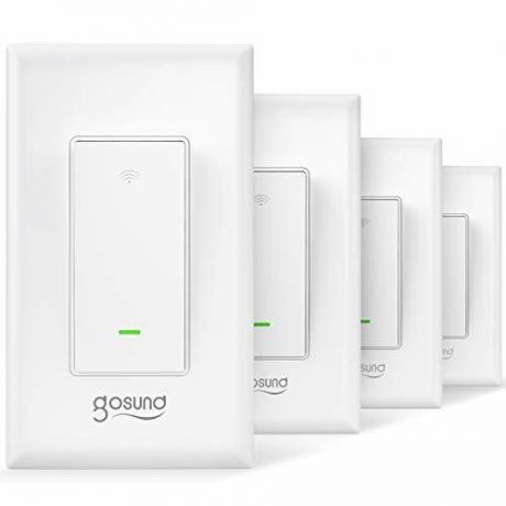 Интелигентен превключвател за светлина Gosund, Интелигентен превключвател за стена Wifi, който работи с Alexa и Google Home, Не е необходим хъб, Необходим е неутрален проводник, Еднополюсен 15A, ETL и FCC, 4 опаковки в бяло