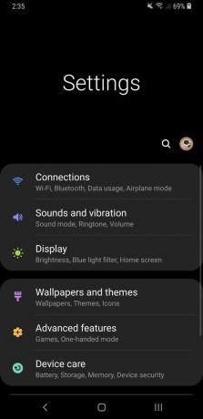 Tmavé téma nočního režimu Samsung One UI