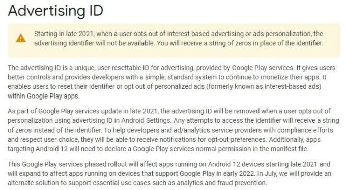 „Google Advertising ID“ pranešimas