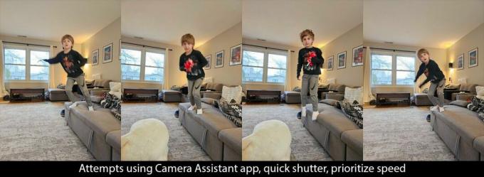 „Camera Assistant“ programos ir jos greičio prioriteto funkcijų išbandymas su šokinėjančiu vaiku