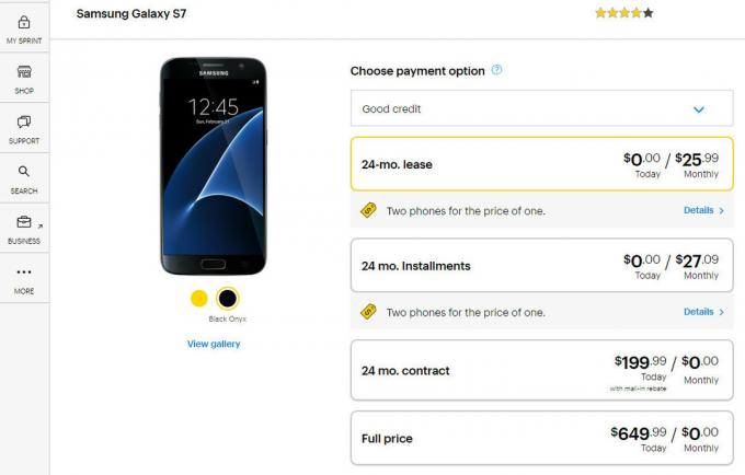 Sprint Galaxy S7 prissättning