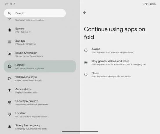 Нова настройка „продължаване на използването на приложения при сгъване“ на Android 14 QPR1