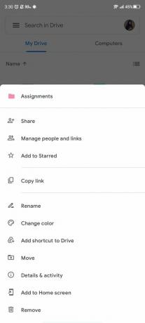 Google Drive Android Преглед на файловата активност