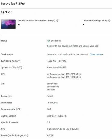 Список консолей Lenovo Tab P12 Pro в Google Play