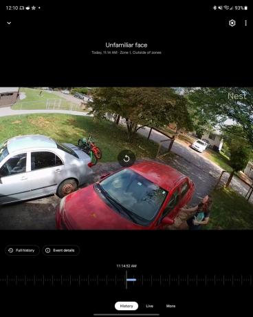 Nest Cam 2021 Google Home-Screenshots Zeitleiste mit unbekanntem Gesicht