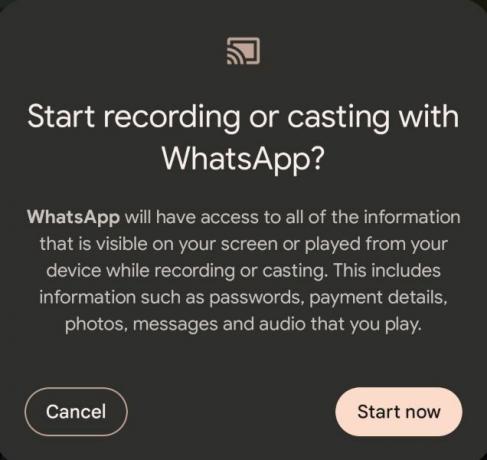 Schermata di condivisione di WhatsApp