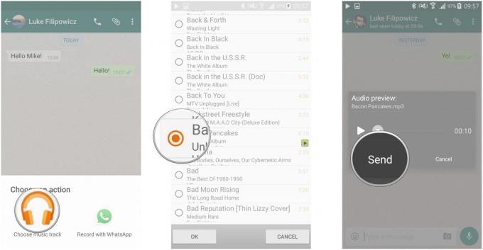 Klepnite na výber hudobnej stopy, vyberte skladbu a odošlite