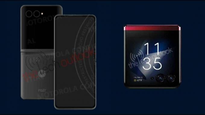 Uitgelekte Motorola Razr 2023-weergave waarop het apparaat open en gesloten te zien is