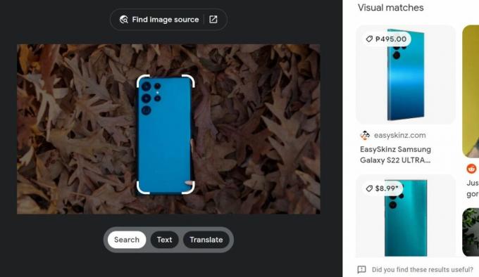 Novos botões do Google Lens para pesquisa, texto e tradução