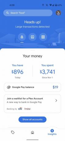 Google Pay Insights képernyő