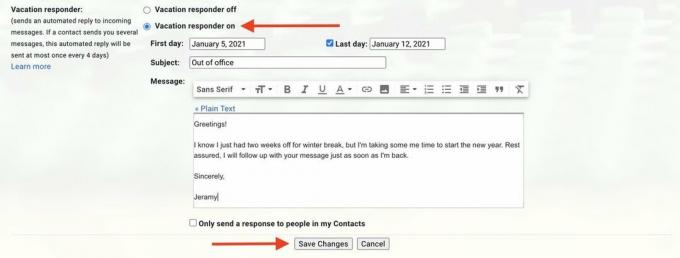 Configure o Gmail fora do escritório, etapa 5 da Web